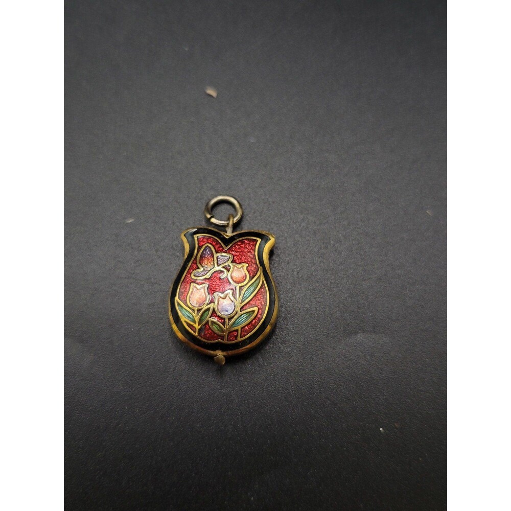 Vintage Red Dangle Cloisonne Necklace pendant - Picture 2 of 8